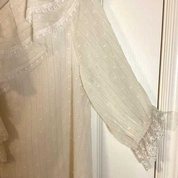 Suomiaoke Women's Blouse Ruffles Feminine Cream Lace Office Business Clothes - Picture 4 of 10